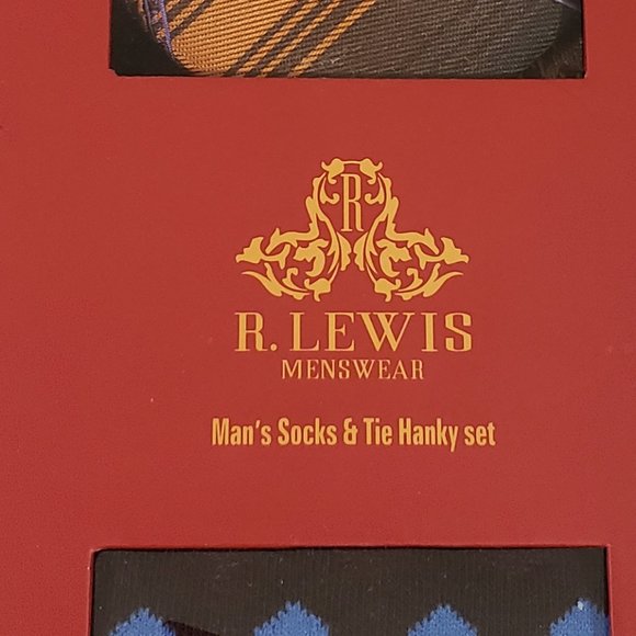 Robert Lewis Orange Neck Tie Hanky Socks Box 3 Set - Picture 8 of 8